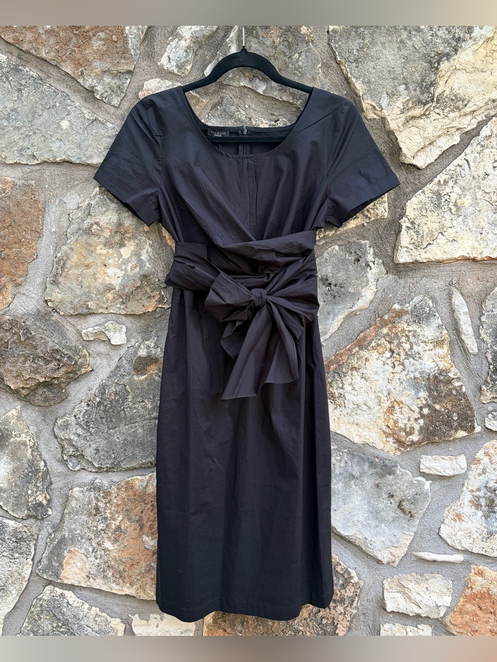TALBOTS black cocktail dress sz 8 criss cross waist tie classic flattering
